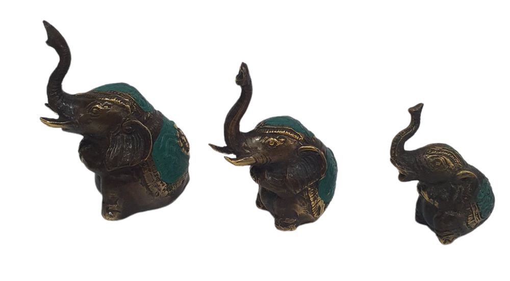 Elefantes Set de 3 Sentado de Bronce - Imagen 2