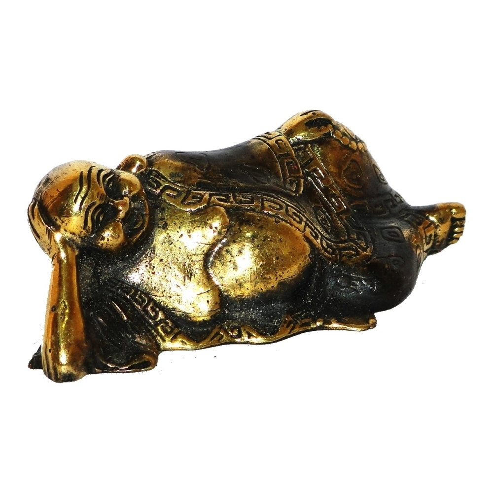 Budha Gordito Acostado de Bronce 10cms - Imagen 2