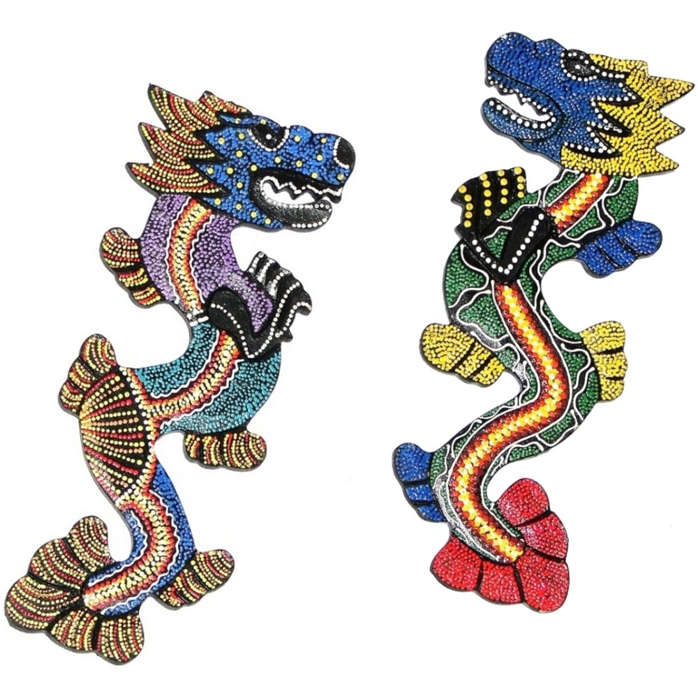 Panel Set de 2 Dragones Puntillismo 25cms