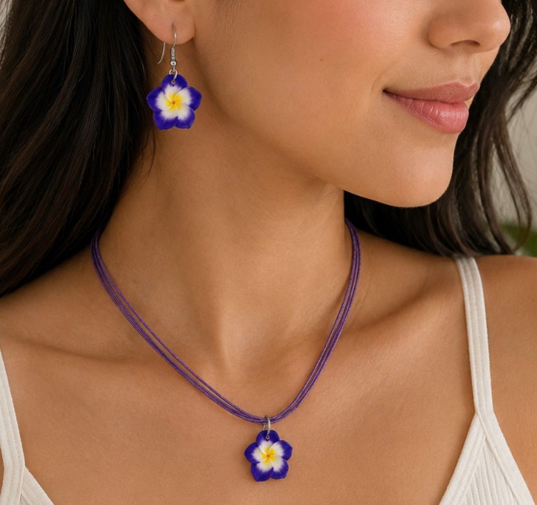 Set aros + collar de flor (minimo 12und - Imagen 2