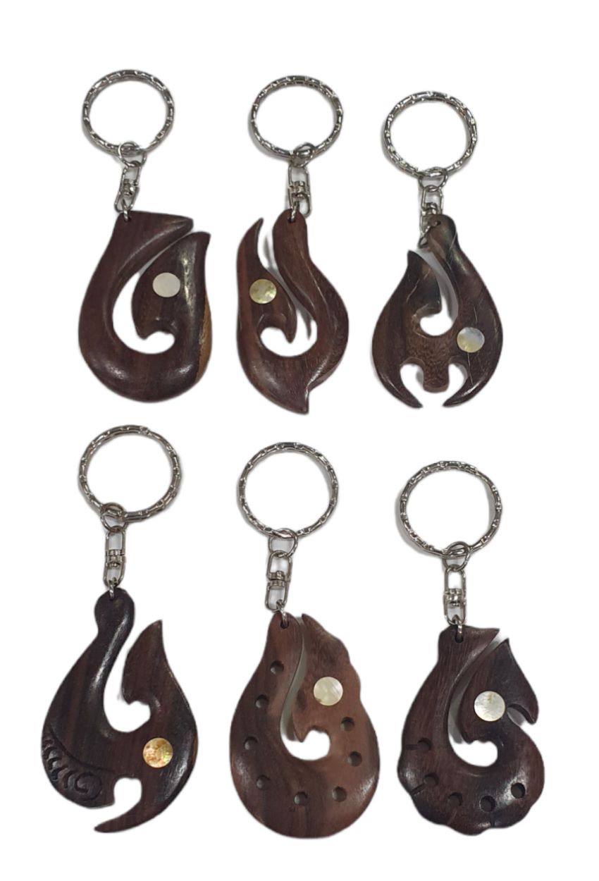 Llavero madera rapa nui con nacar (minimo 12und