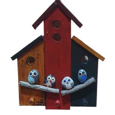 Perchero casa con buhos 30x24cm