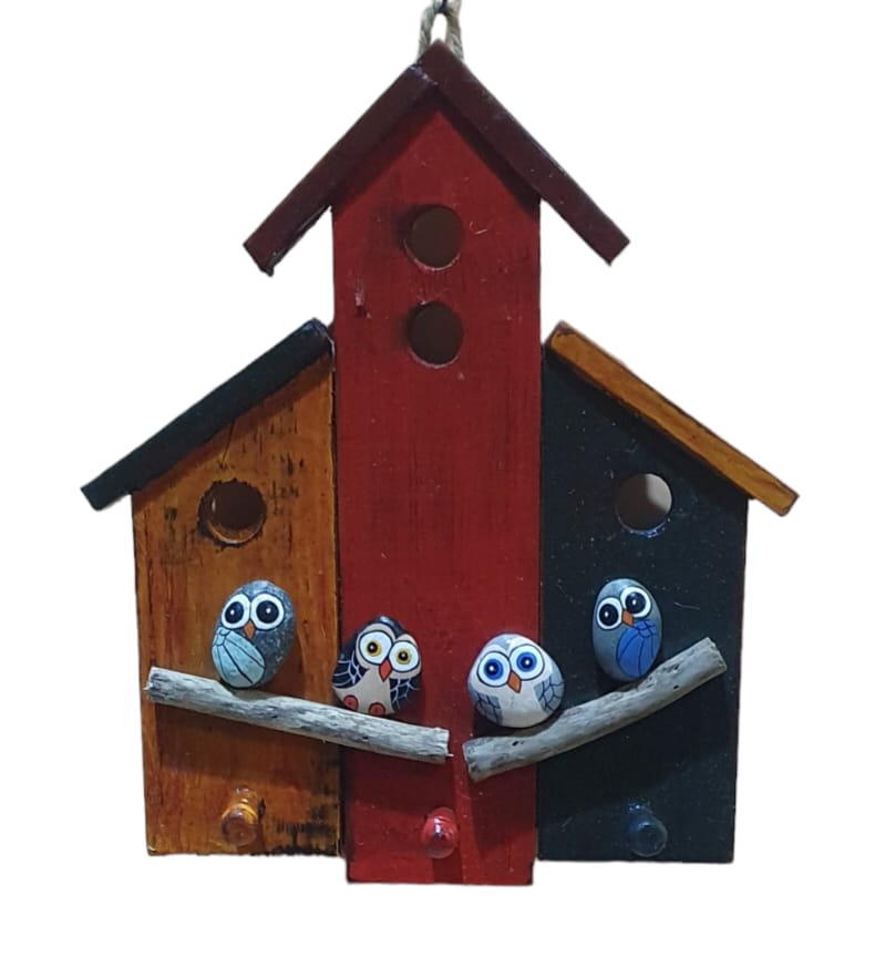 Perchero casa con buhos 30x24cm