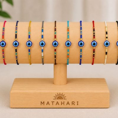 Pulsera ojo turco  hilo y mostacilla 10und