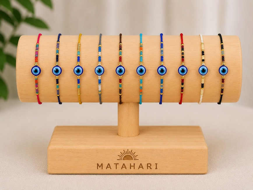 Pulsera ojo turco hilo y mostacilla 10und