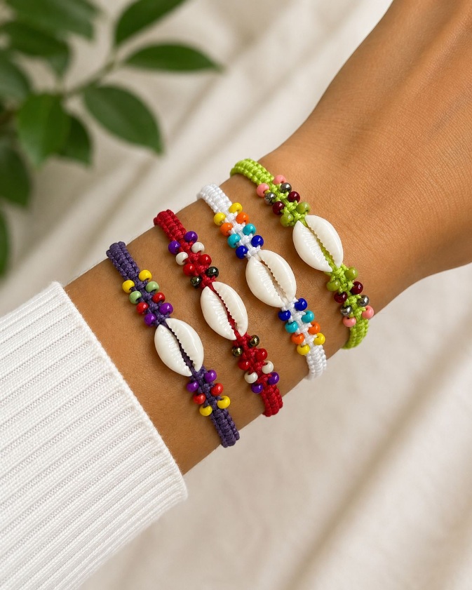 Pulsera set 4 con concha puri tejido - Imagen 2