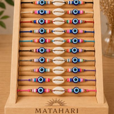 Pulsera ojo turco con concha puri set 10und