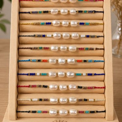 Pulsera 3 perlas de rio set 10
