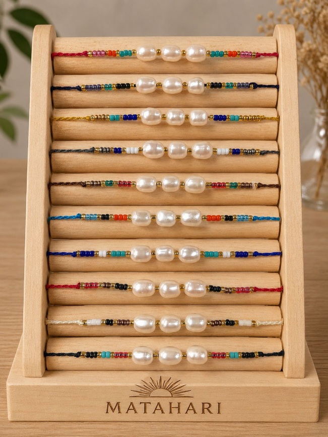 Pulsera 3 perlas de rio set 10