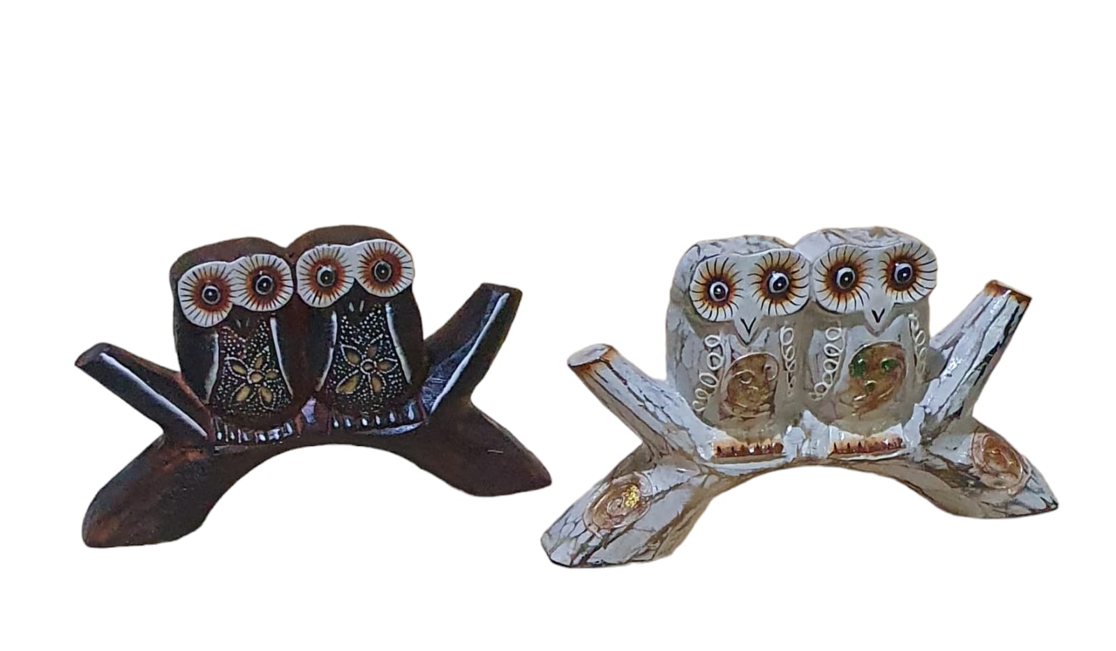 Buho duo sobre tronco 25x15cm