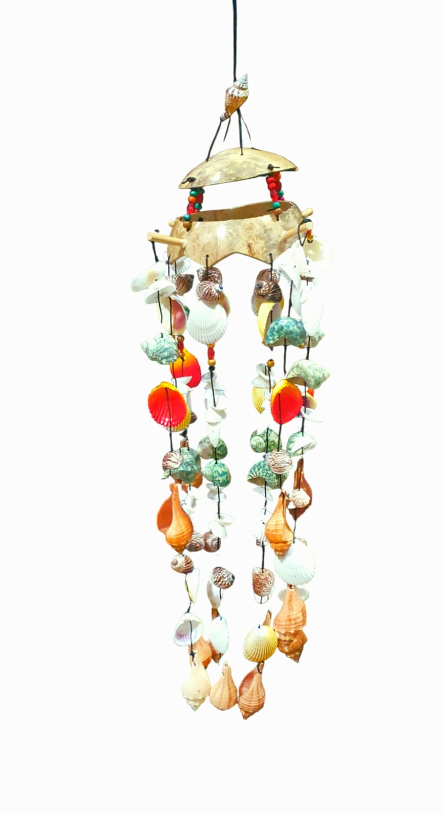 Lampara coco cortada con puntas concha 50cm