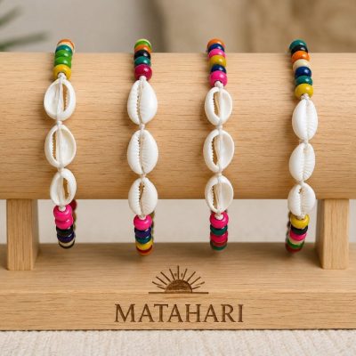 Pulsera concha mostacilla madera (mínimo 12und)