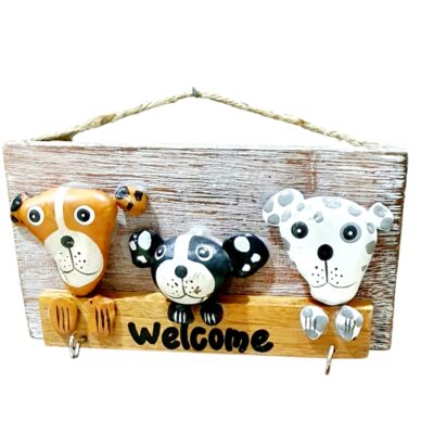 Porta llave 3 perros, gatos de piedras 20x10cm