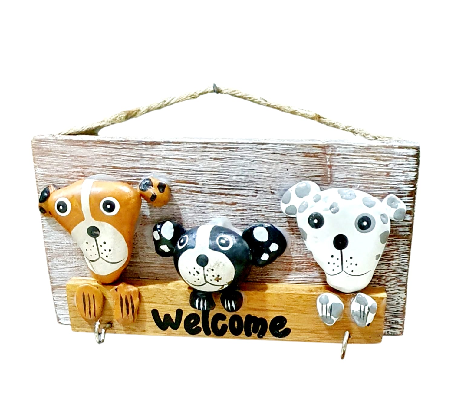 Porta llave 3 perros, gatos de piedras 20x10cm