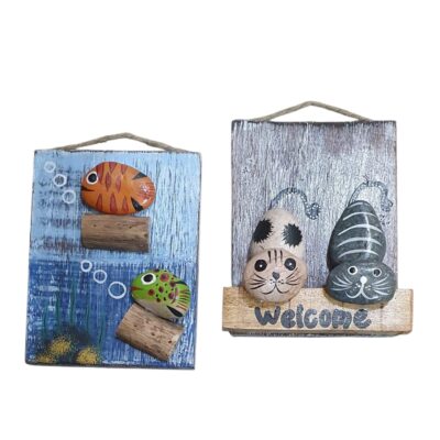 Retablo 2gatos, pescados de piedra 11x15cm