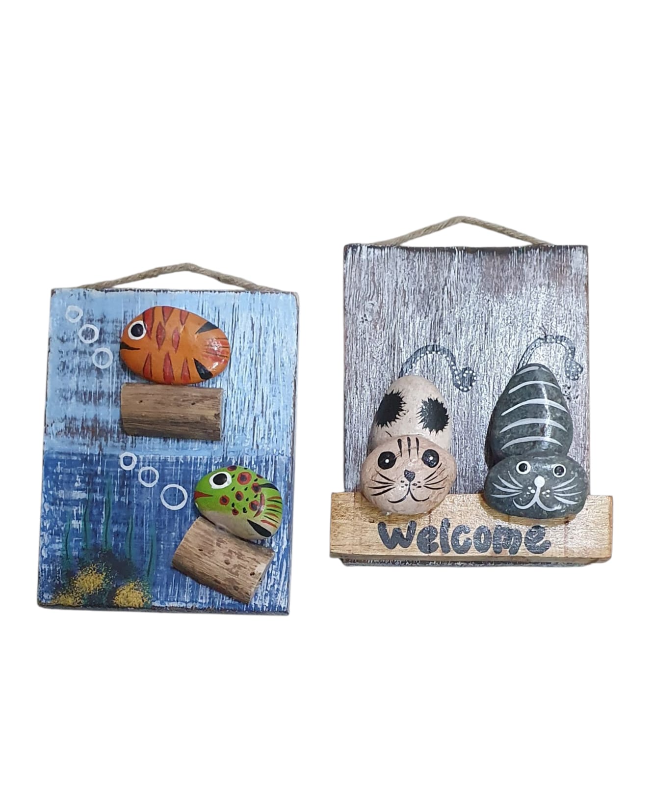 Retablo 2gatos, pescados de piedra 11x15cm