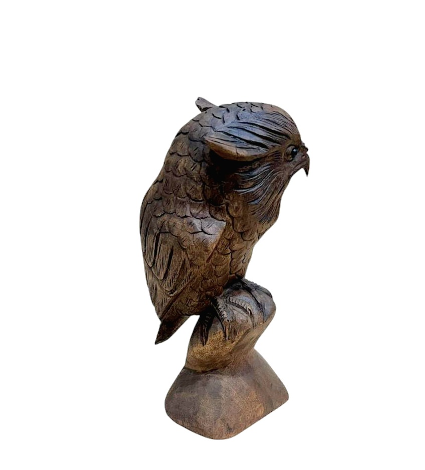 Buho madera 30cm tallado - Imagen 2