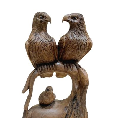 Aguila doble con pichon 42cm madera tallada